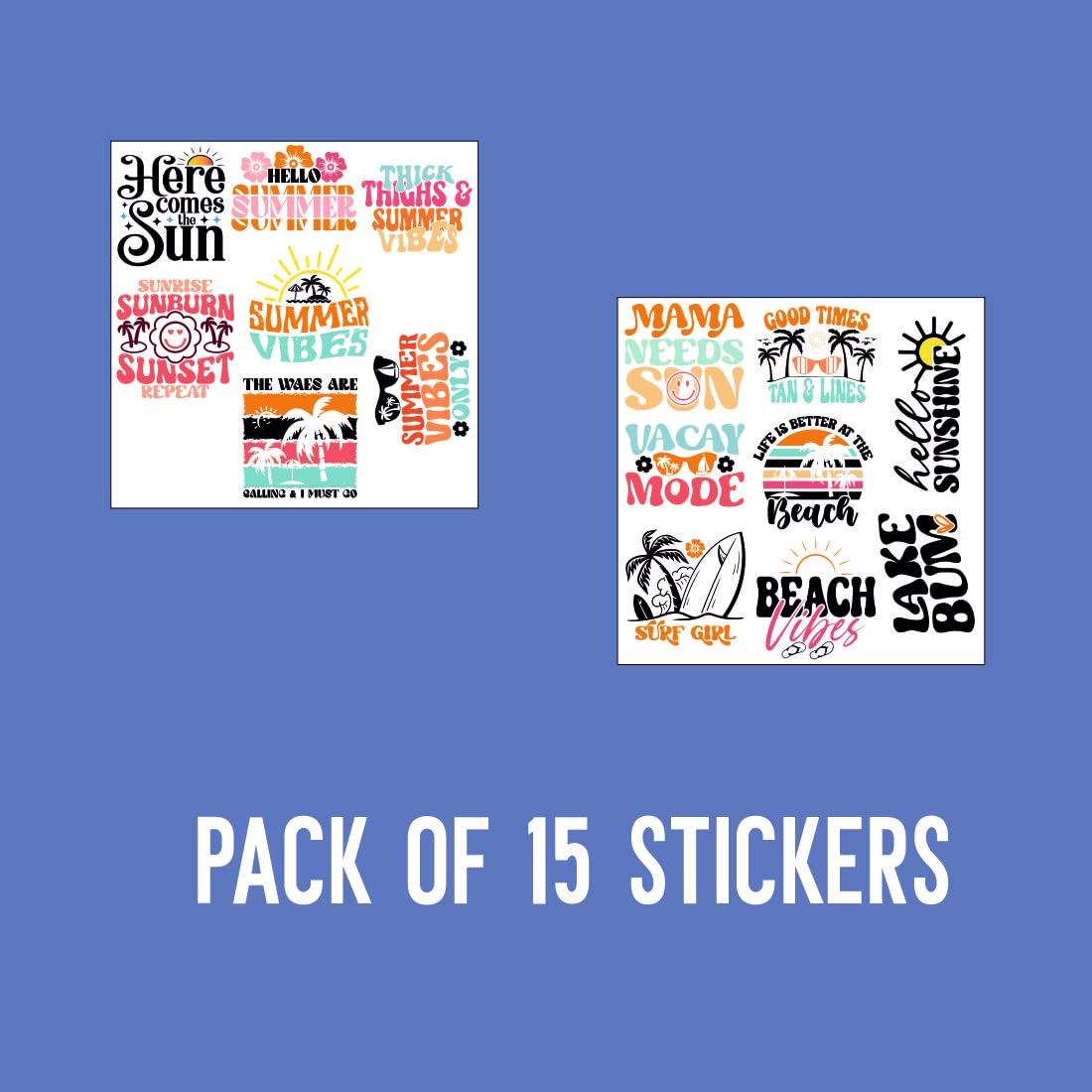 Summer Vibes Vinyl Waterproof Sticker (pack of 15).