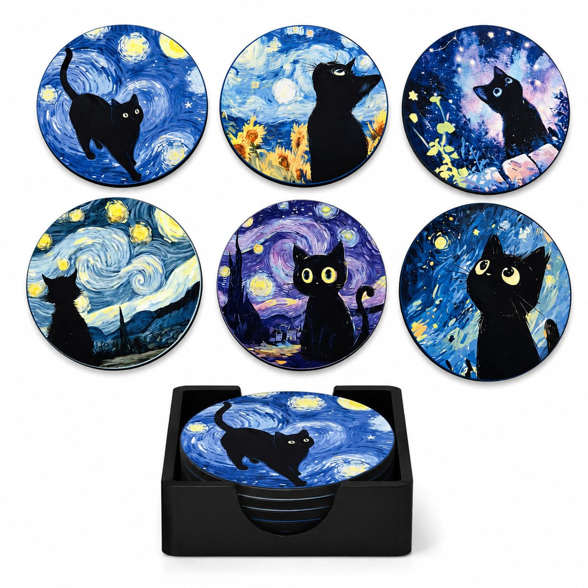Zesta Van Cat Wooden Coasters – Set of 6 – image 4
