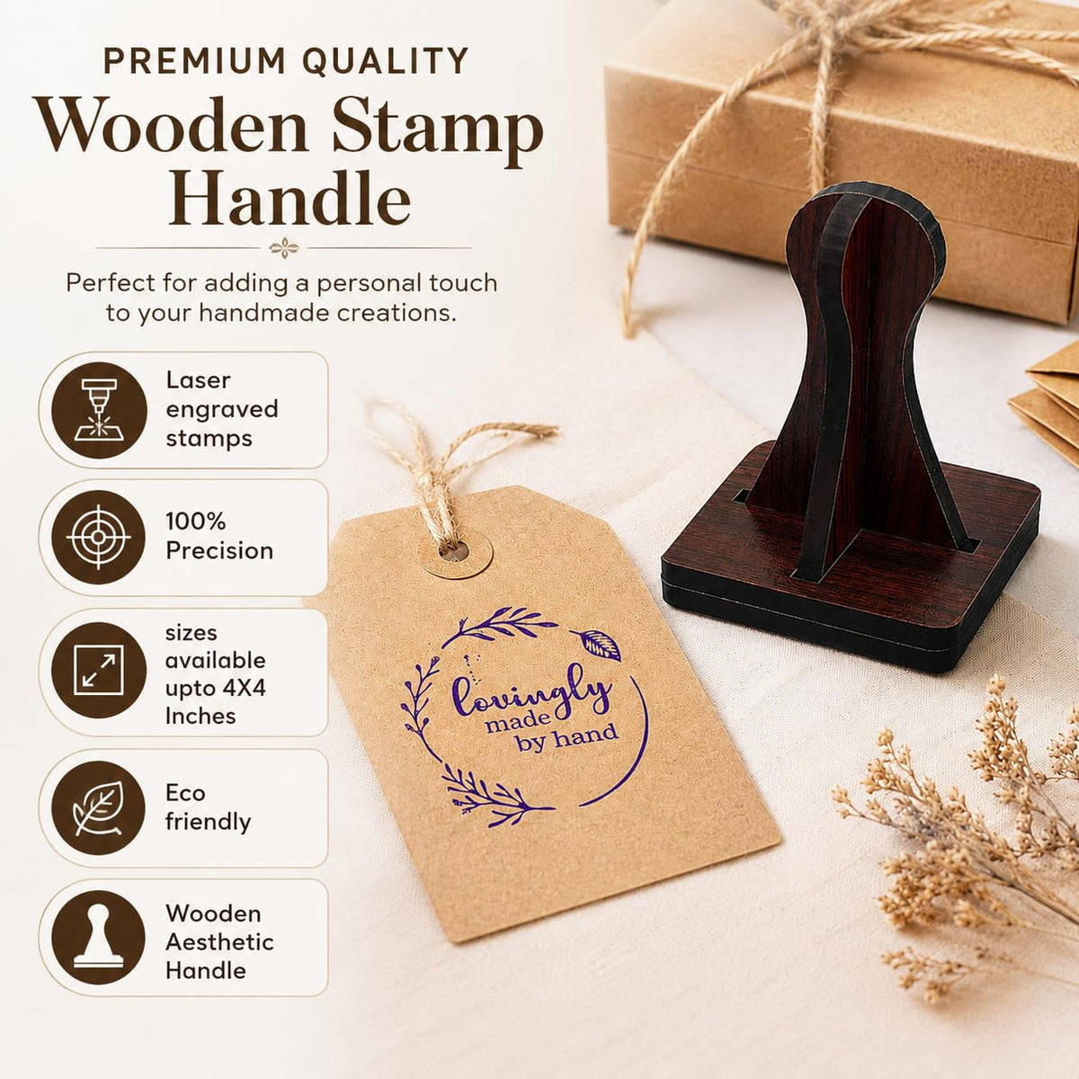 Zesta Handmade with Love – Design 1 wooden rubber stamp with black inkpad - image 3