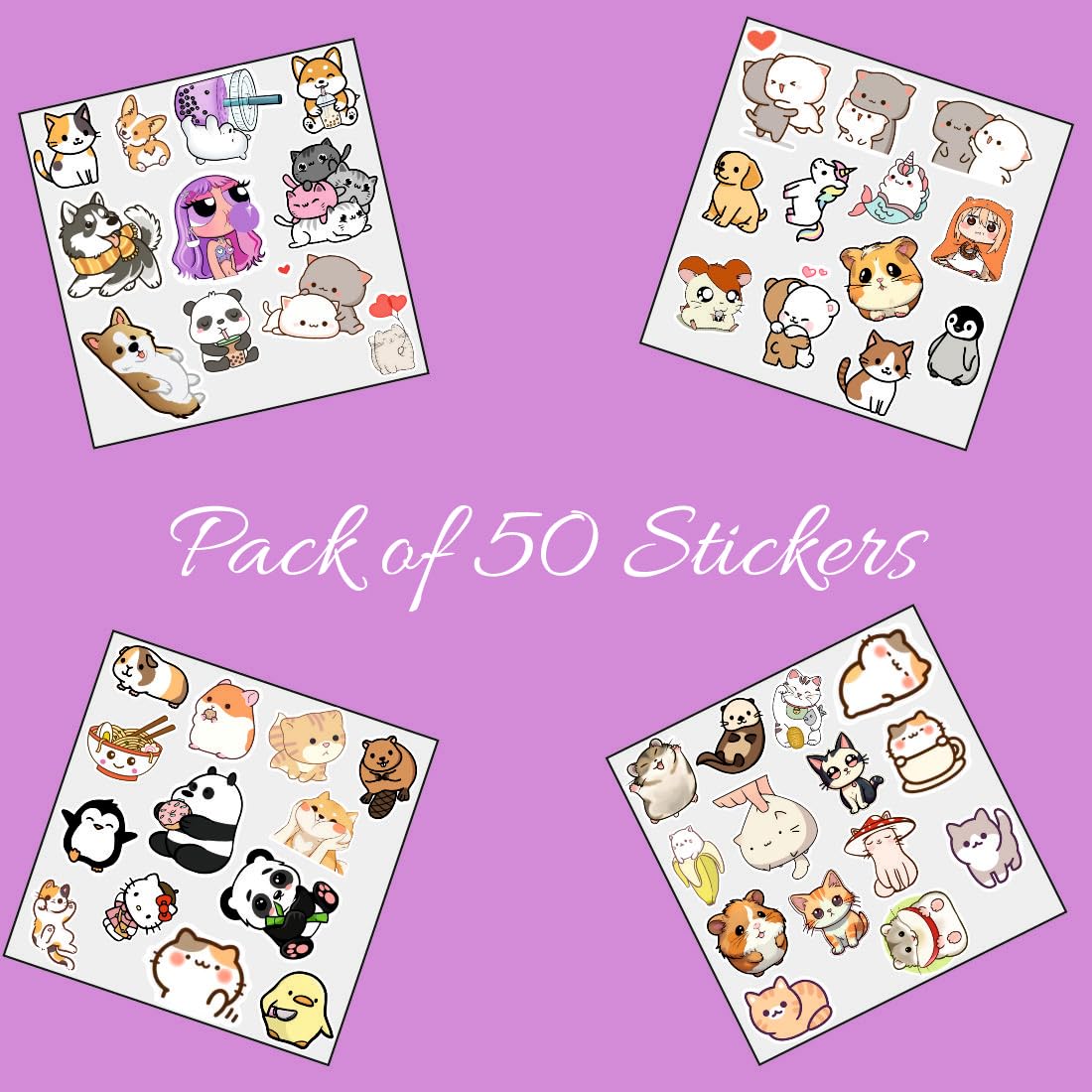 Kawaii Vinyl Waterproof Sticker (pack of 50).