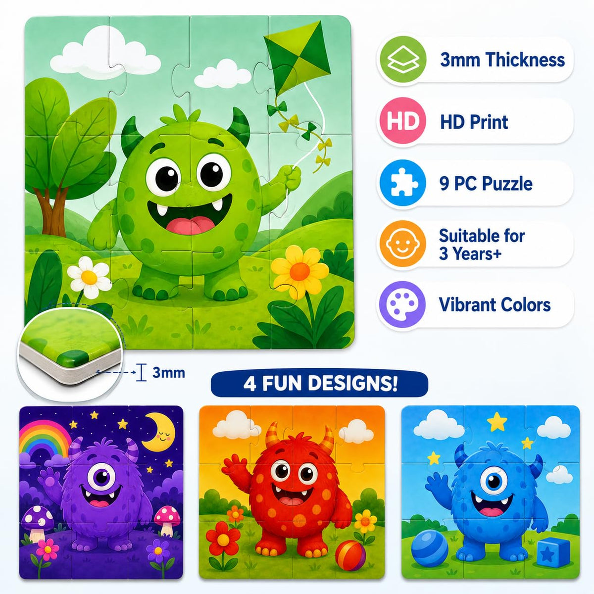 Zesta Cute Monster 9-piece wooden jigsaw puzzle - image 4