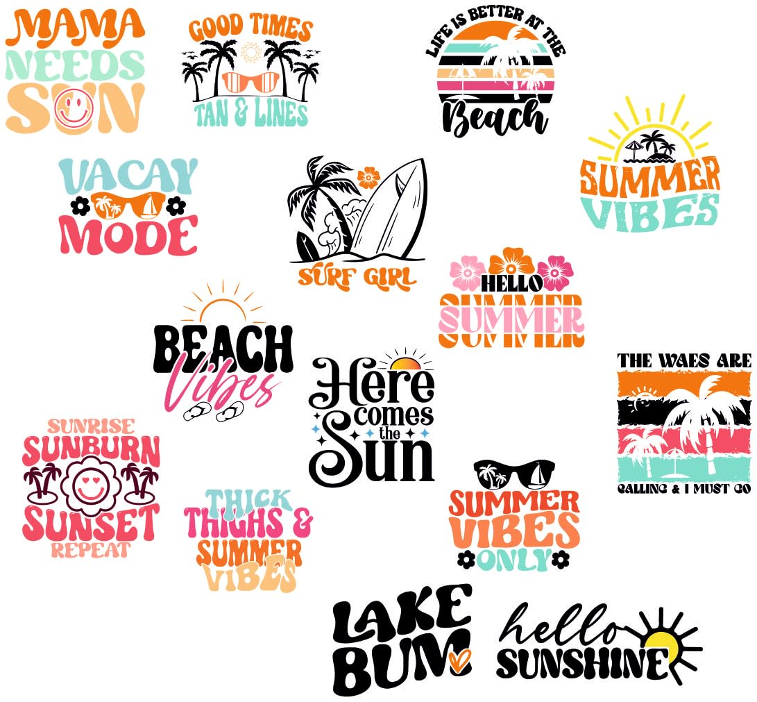 Summer Vibes Vinyl Waterproof Sticker (pack of 15).