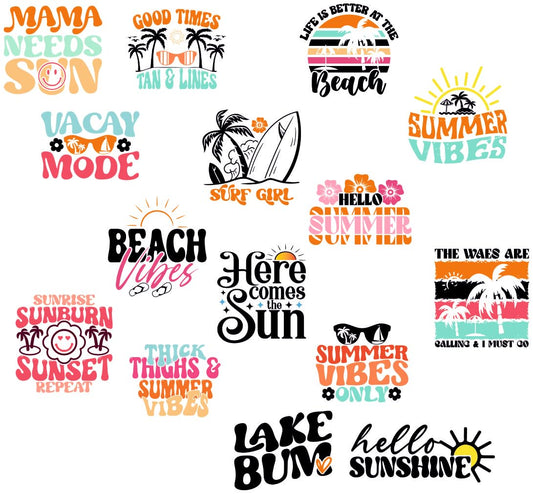 Summer Vibes Vinyl Waterproof Sticker (pack of 15).