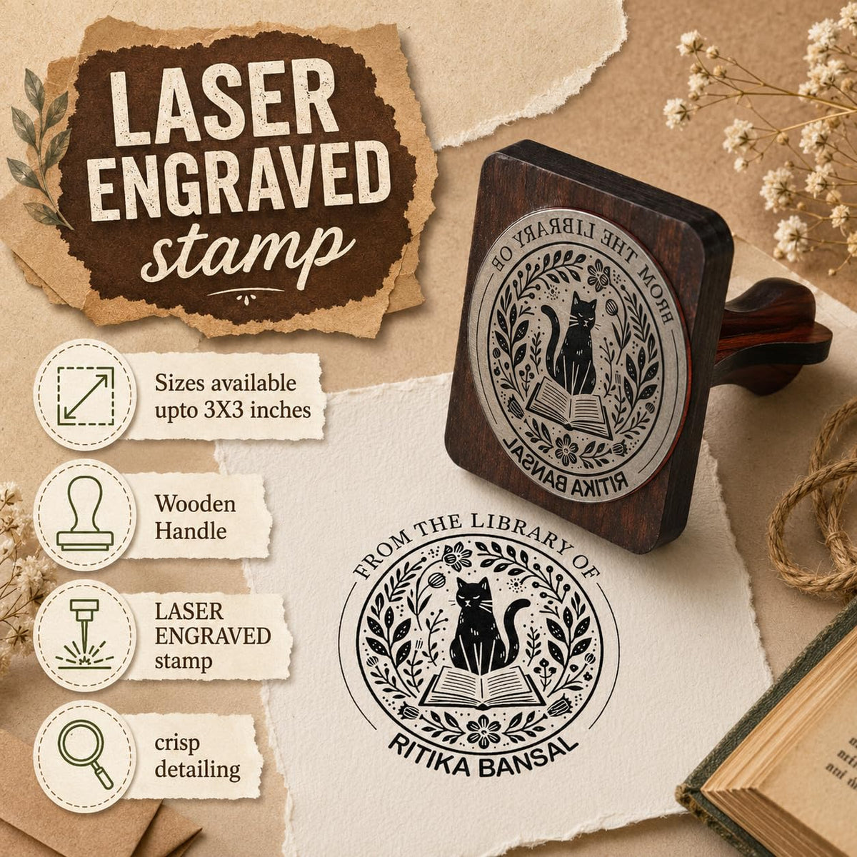 Zesta From the Library Of wooden rubber stamp with black inkpad - image 3