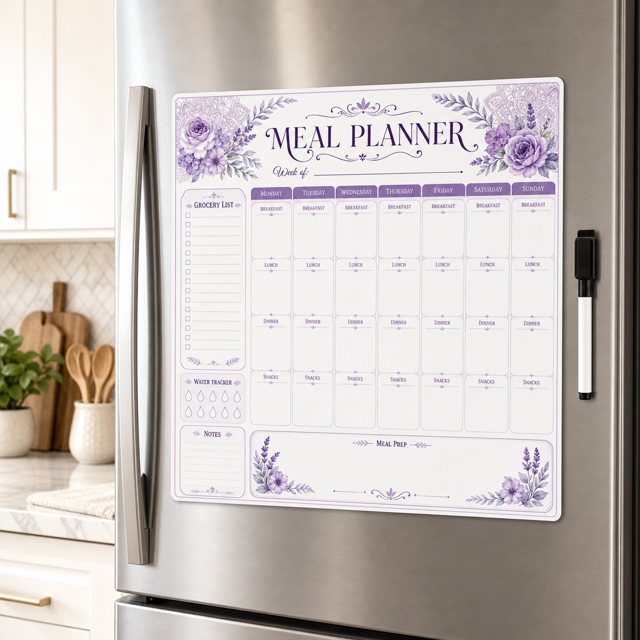 lavendar floral magnetic vinyl magnetic vinyl planner home decor styling view