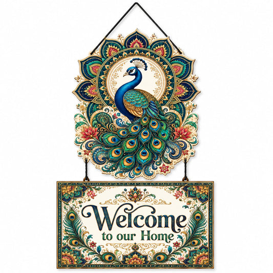 Zesta Welcome To Our Home – Peacock MDF wooden wall hanging - image 1