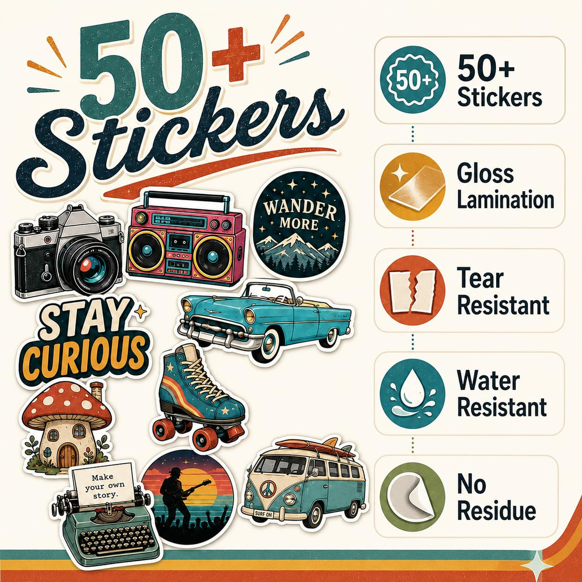 Zesta Vintage Vinyl Stickers – Pack of 50 – image 2