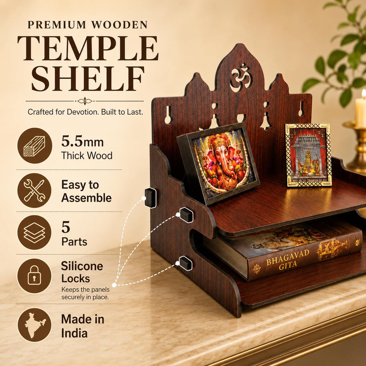 Zesta Temple With 2 Steps DIY Wooden Mandir – image 4