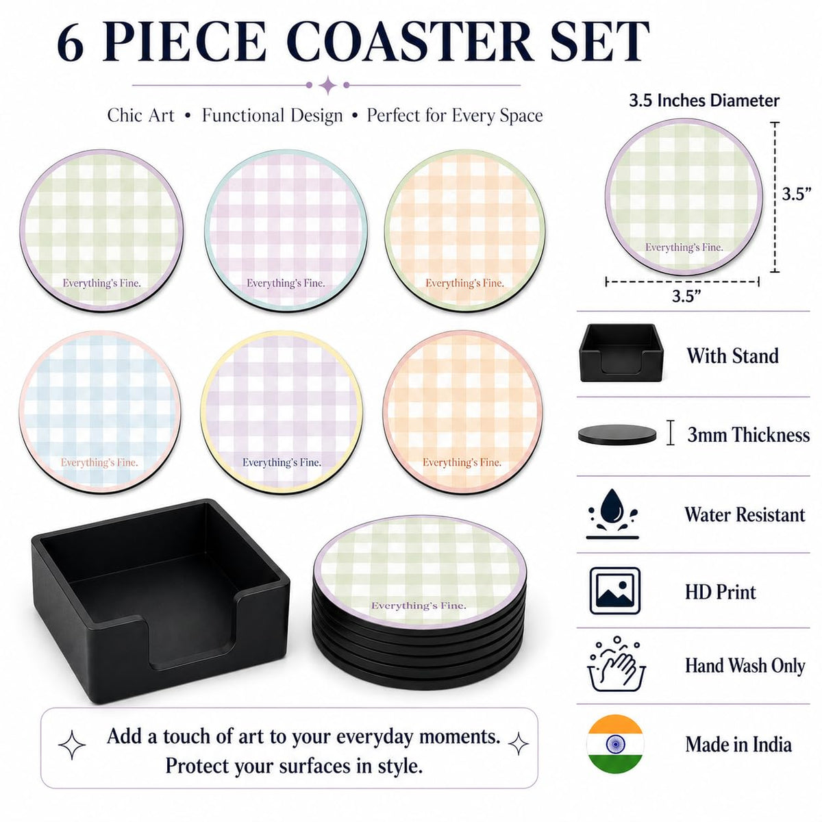 Zesta Pastel Colors Wooden Coasters – Set of 6 – image 4