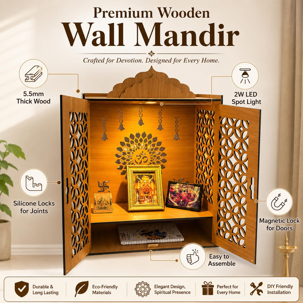 Zesta Big Mandir With Door DIY Wooden Mandir – image 6