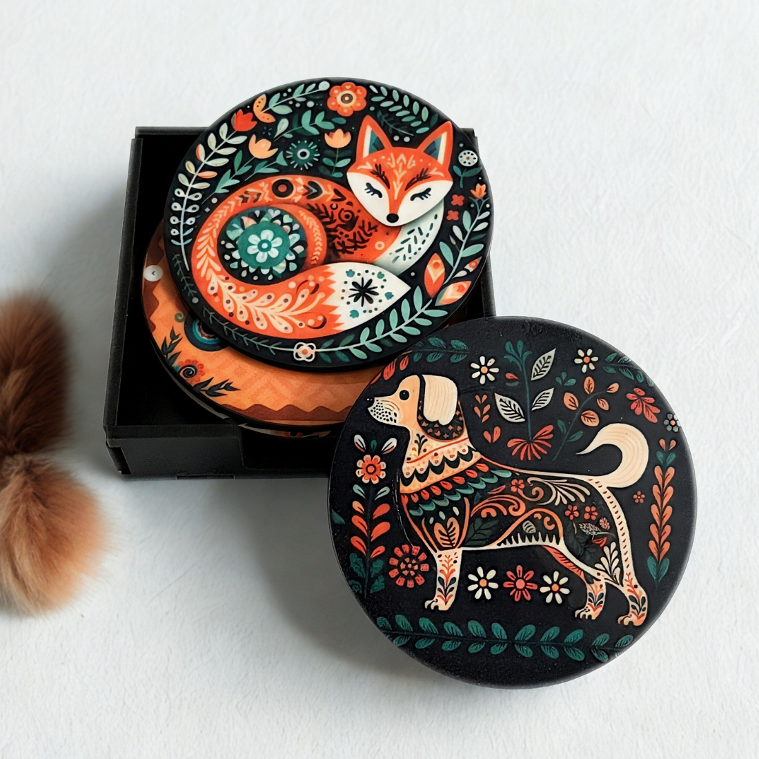 Abstract Animal MDF Printed Coasters Set of 6 with Holder | Waterproof & Durable