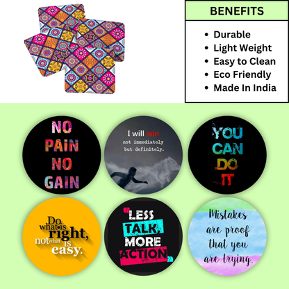 Motivation MDF Printed Coasters Set of 6 with Holder | Waterproof & Durable