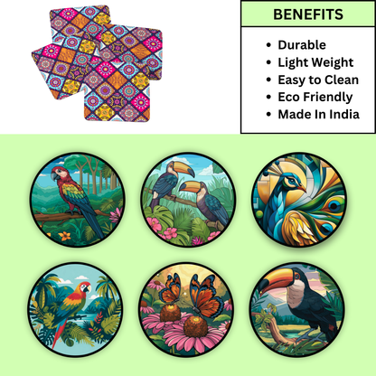 Bird MDF Printed Coasters Set of 6 with Holder | Waterproof & Durable