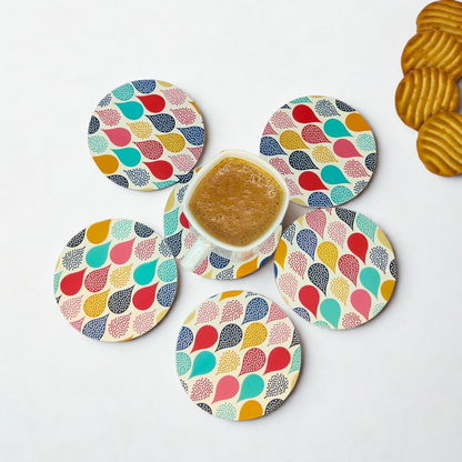 Water Drops MDF Printed Coasters Set of 6 with Holder | Waterproof & Durable