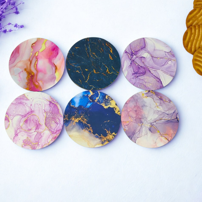 Marble MDF Printed Coasters Set of 6 with Holder | Waterproof & Durable