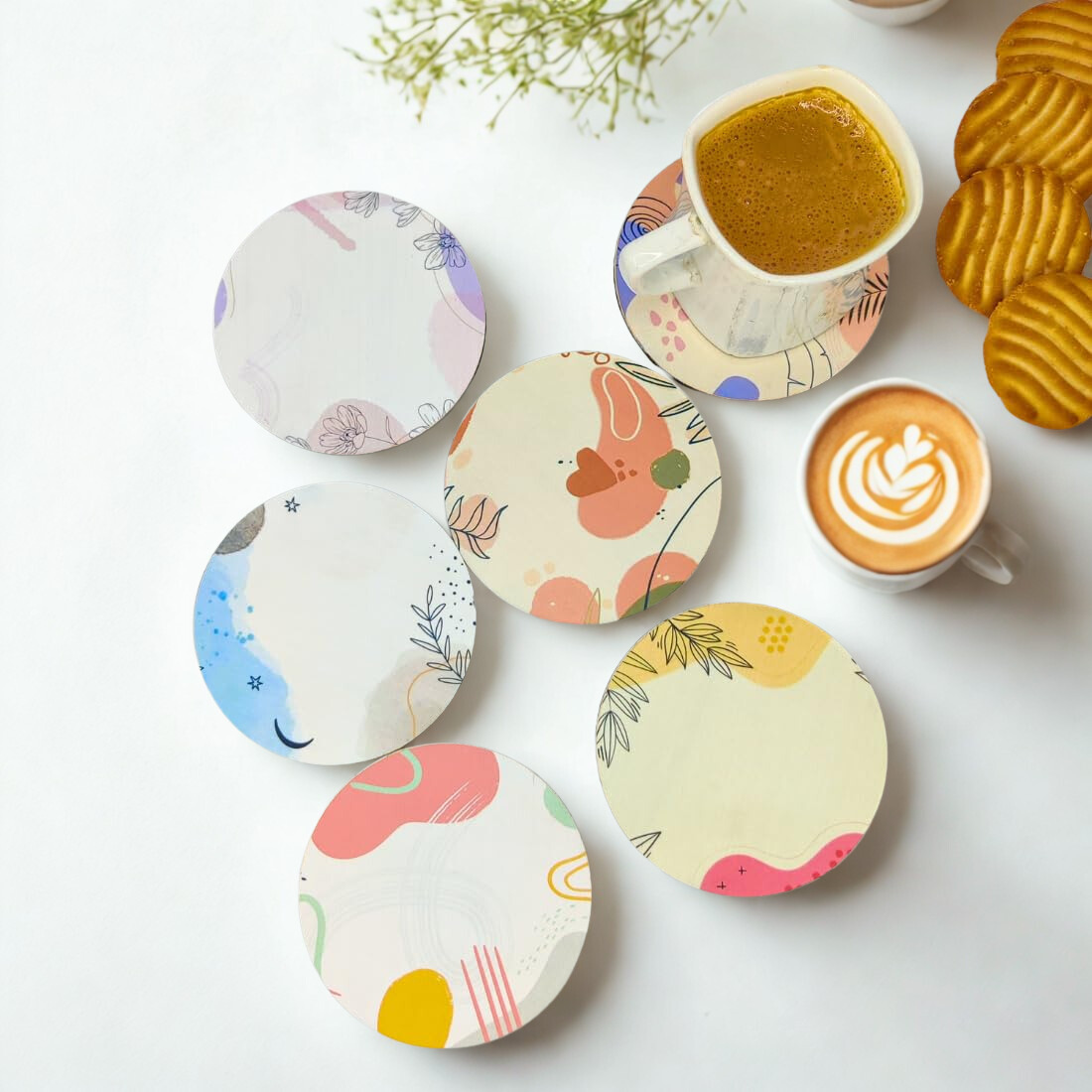 Abstract MDF Printed Coasters Set of 6 with Holder | Waterproof & Durable