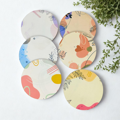 Abstract MDF Printed Coasters Set of 6 with Holder | Waterproof & Durable