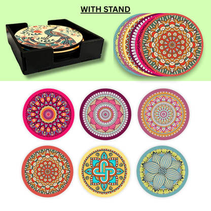 Mandala  MDF Printed Coasters Set of 6 with Holder | Waterproof & Durable