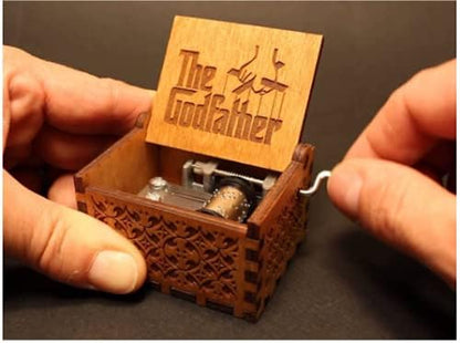 god father hand crank music box close up design detail
