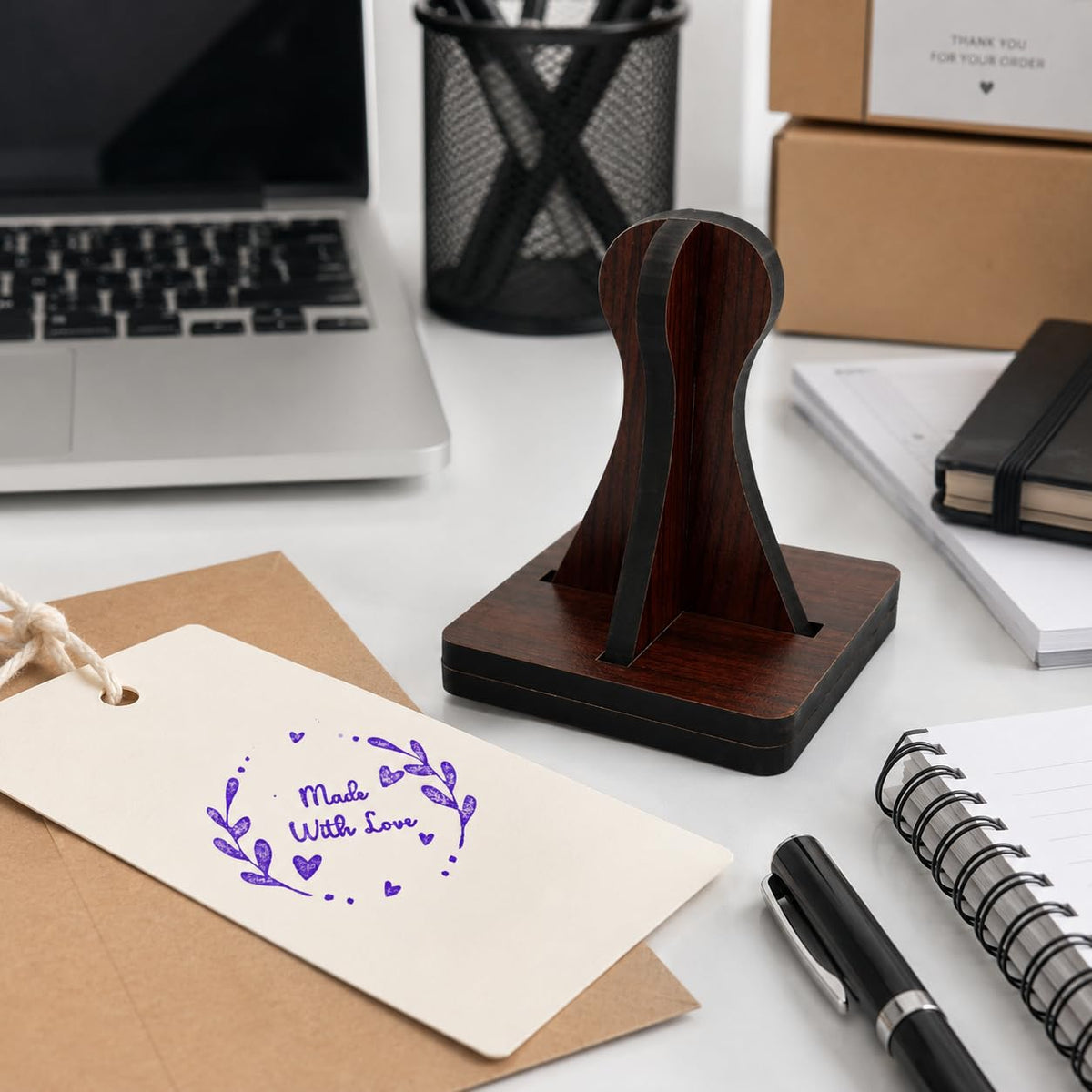 Zesta Lovingly Made by Hand wooden rubber stamp with black inkpad - image 1
