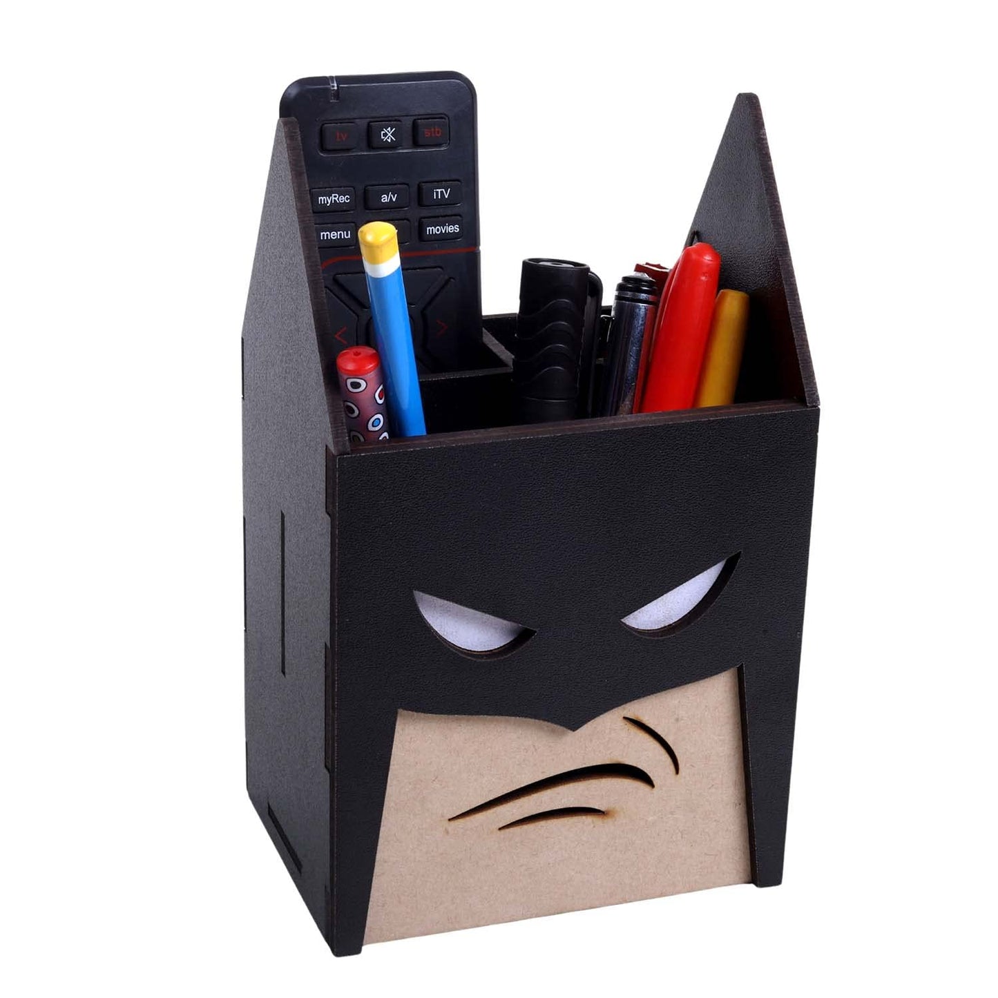 batman wooden pen holder for desk m desk pen holder close up design detail