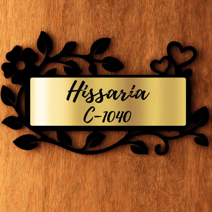 floral custom name plate for home close up design detail