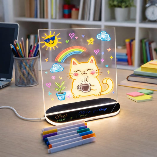 USB Rewritable Acrylic LED Message Board with Stand and Neon Markers