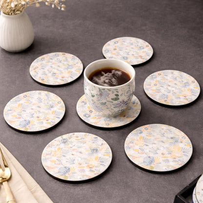 Pastel Blue MDF Printed Coasters Set of 6 with Holder | Waterproof & Durable