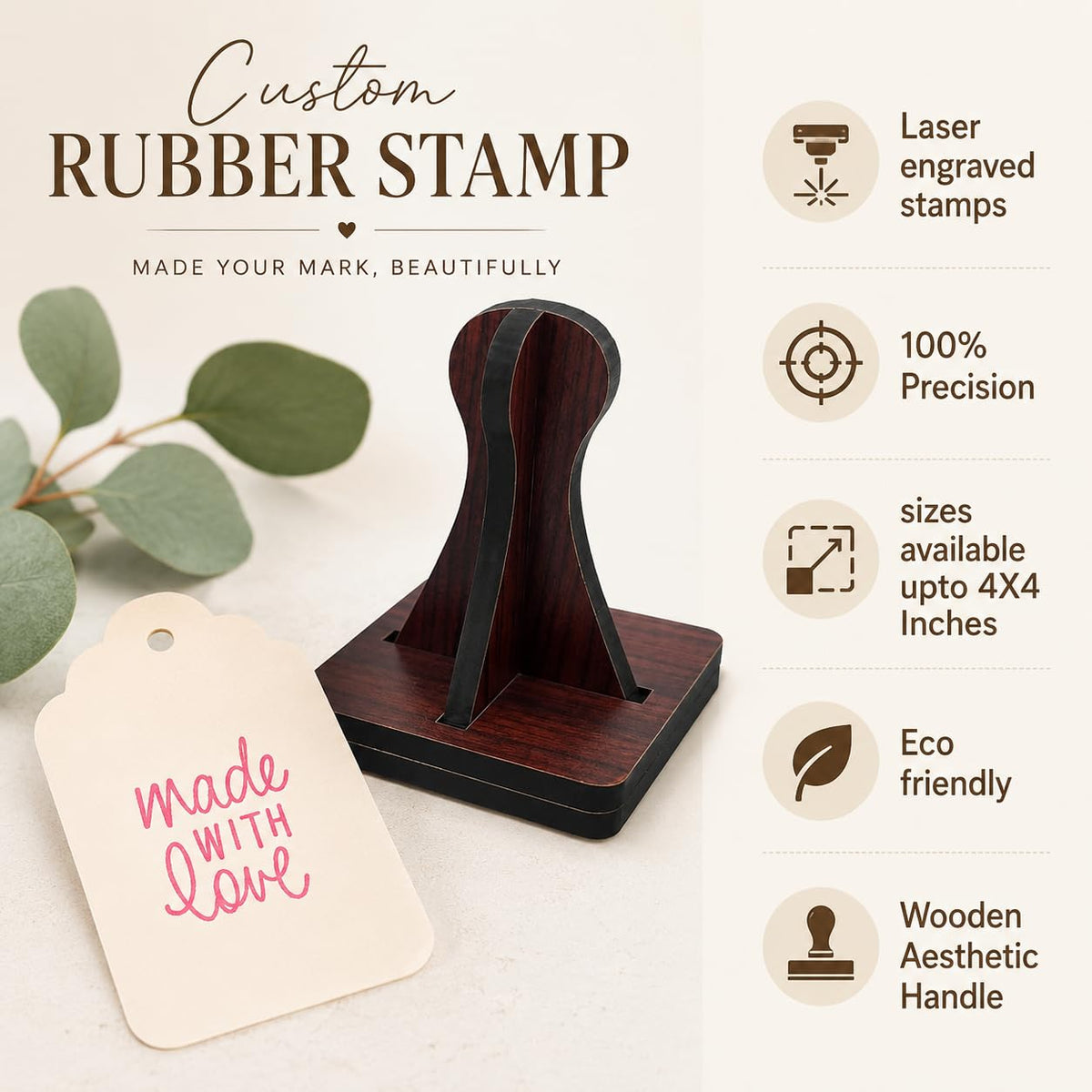 Zesta Made with Love – Design 1 wooden rubber stamp with black inkpad - image 3