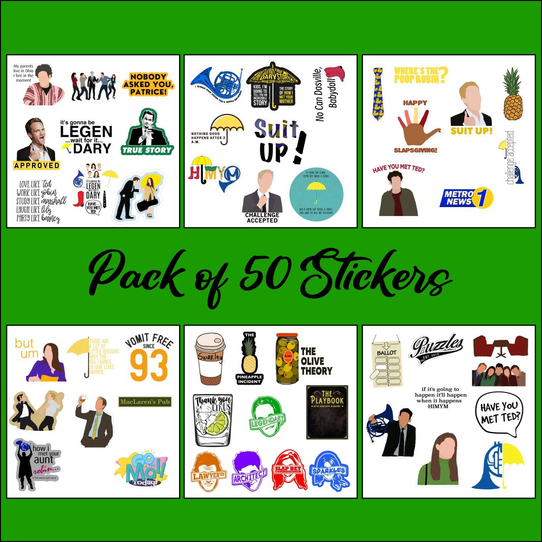 how i met your mother waterproof vinyl stickers close up design detail