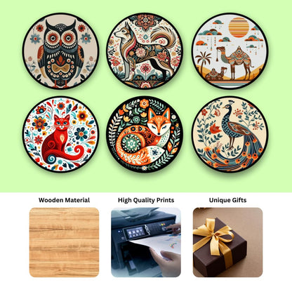Abstract Animal MDF Printed Coasters Set of 6 with Holder | Waterproof & Durable