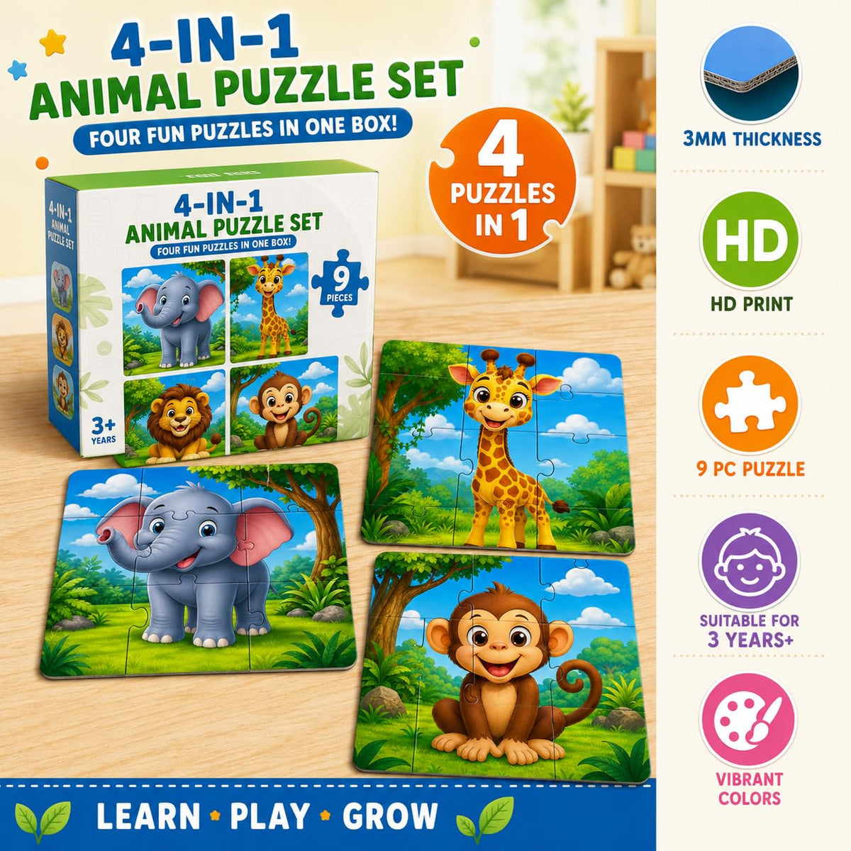 Zesta Jungle Animals 9-piece wooden jigsaw puzzle - image 4
