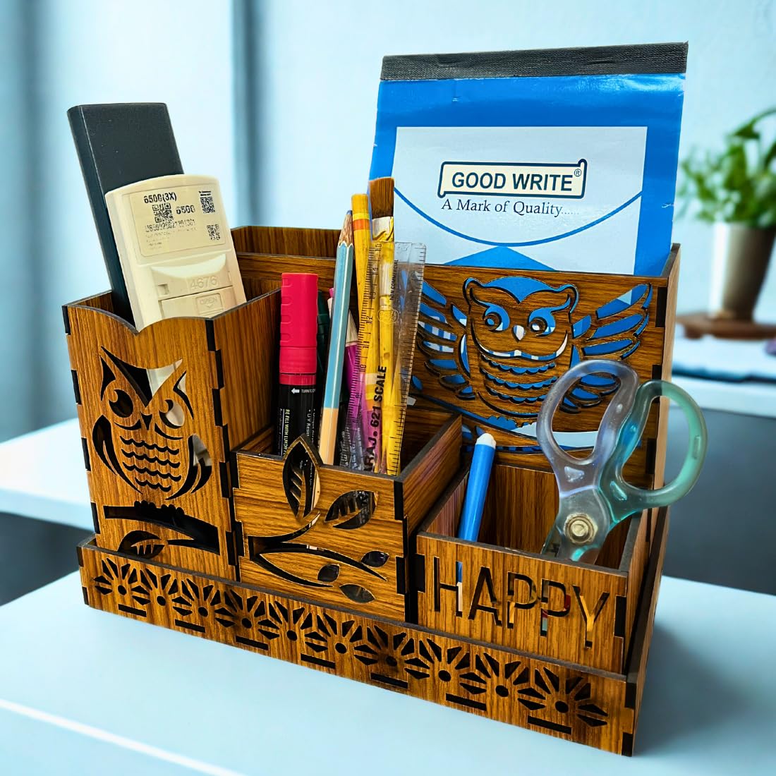 owl wooden pen holder for desk mult desk pen holder for office and study table organization