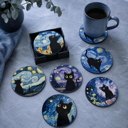 Zesta Van Cat Wooden Coasters – Set of 6 – image 1