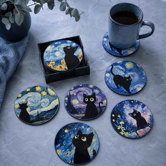 Zesta Van Cat Wooden Coasters – Set of 6 – image 1