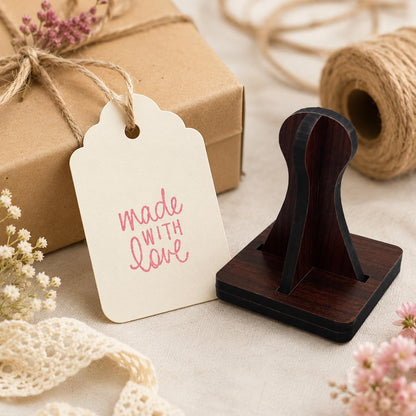 Zesta Made with Love – Design 1 wooden rubber stamp with black inkpad - image 2