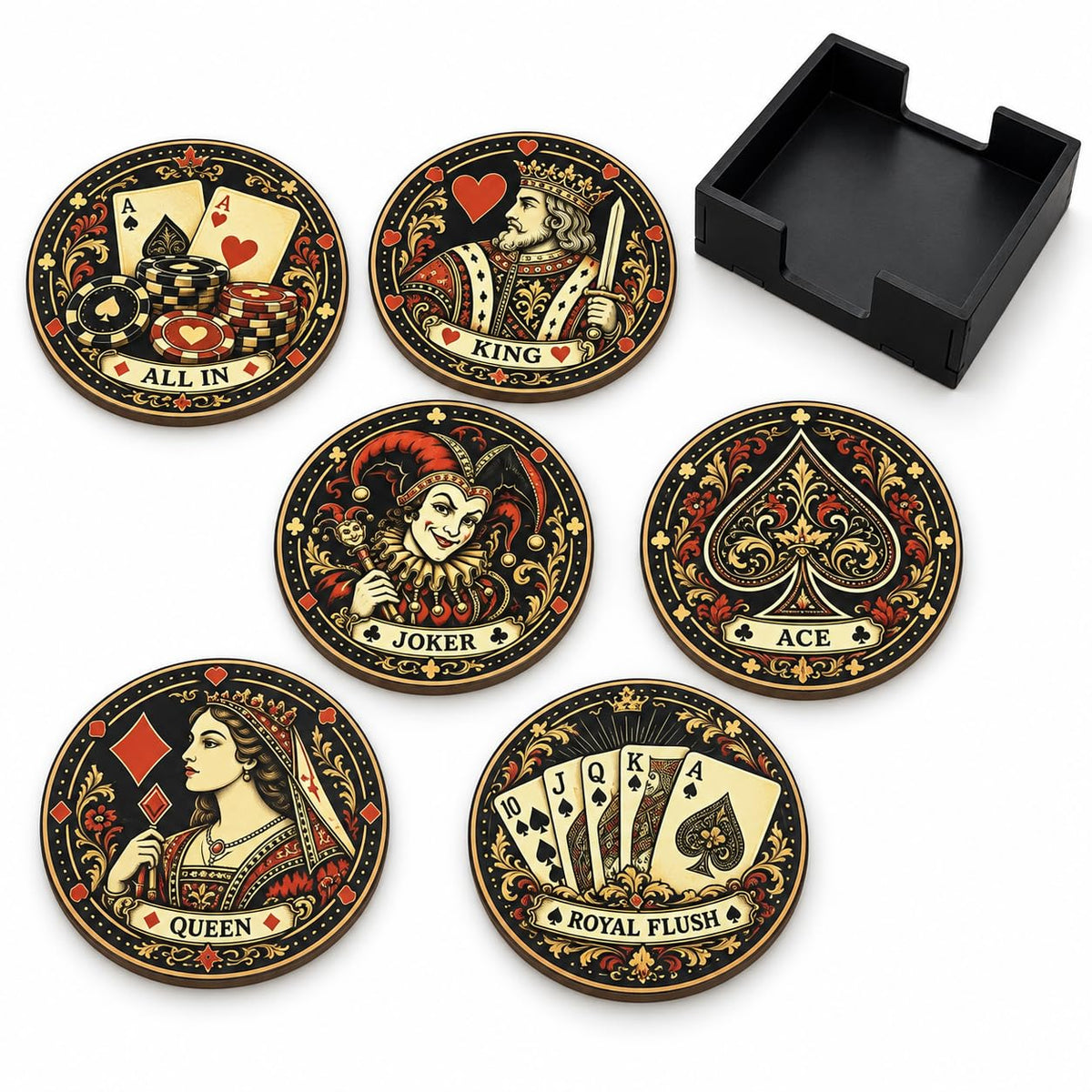 Zesta Poker Wooden Coasters – Set of 6 – image 3