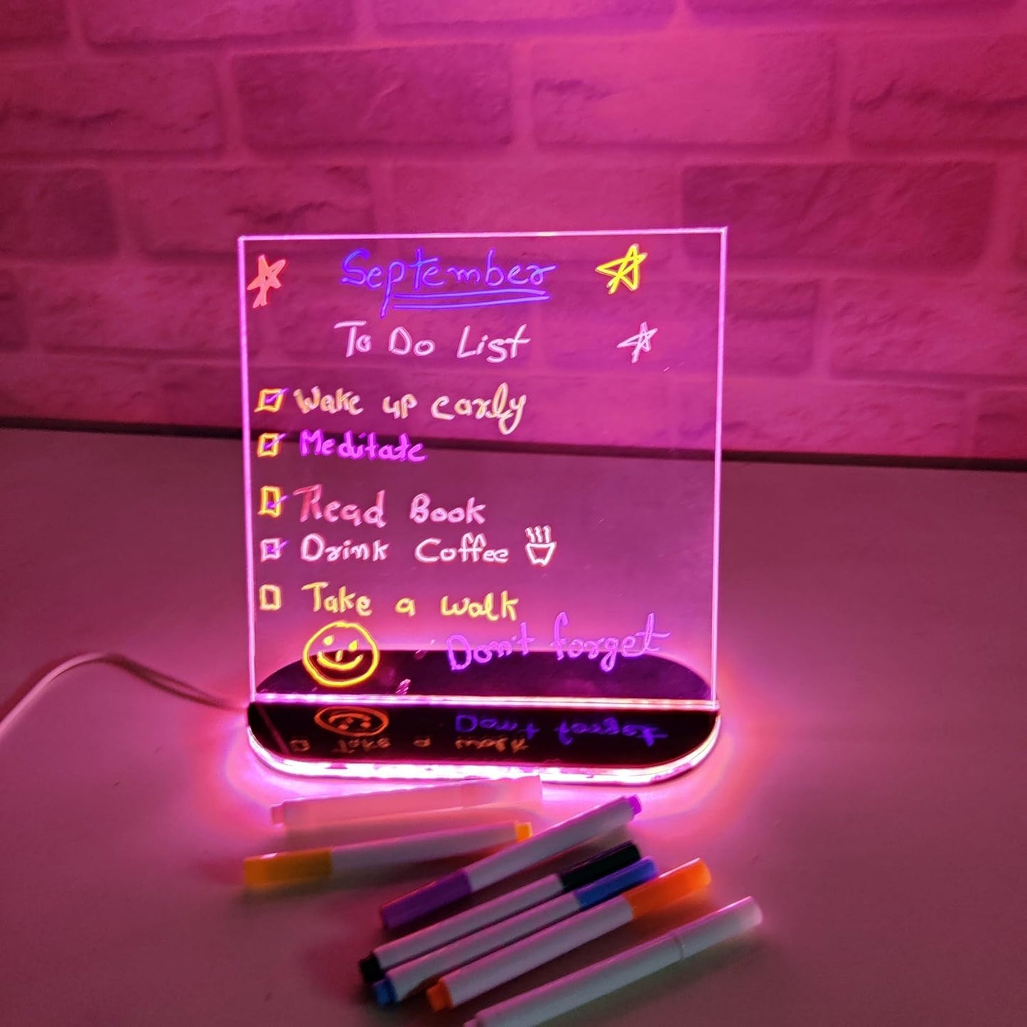 USB Rewritable Acrylic LED Message Board with Stand and Neon Markers