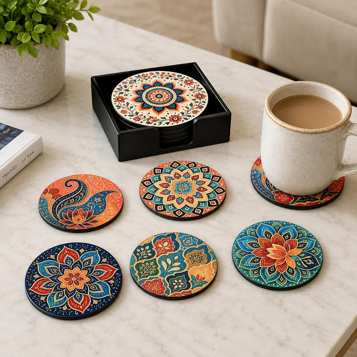 Zesta Mandala Wooden Coasters – Set of 6 – image 1