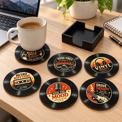 Zesta Vinyl Theme Wooden Coasters – Set of 6 – image 1