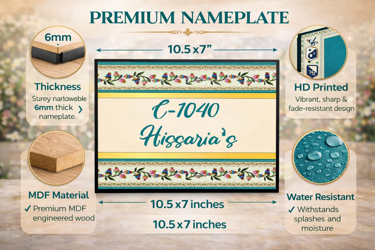 abstract custom name plate for home close up design detail