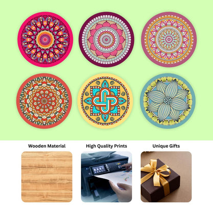 Mandala  MDF Printed Coasters Set of 6 with Holder | Waterproof & Durable