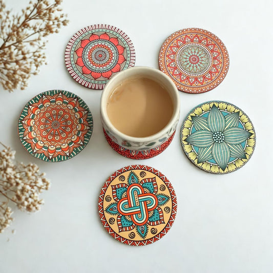 Mandala  MDF Printed Coasters Set of 6 with Holder | Waterproof & Durable