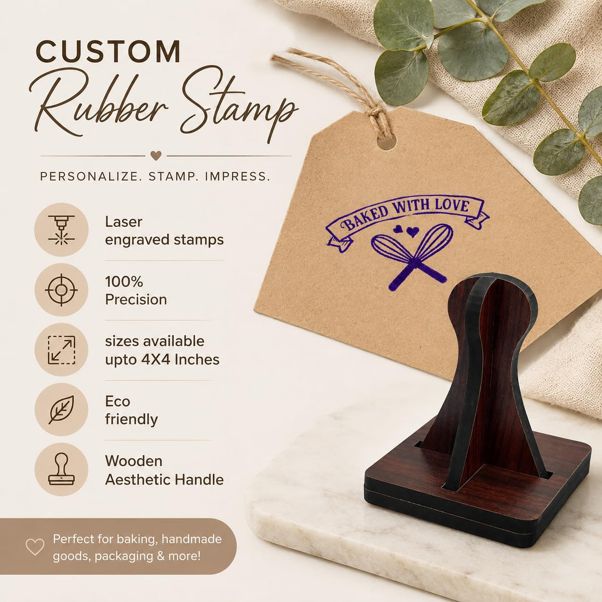 Zesta Baked with Love – Design 1 wooden rubber stamp with black inkpad - image 3