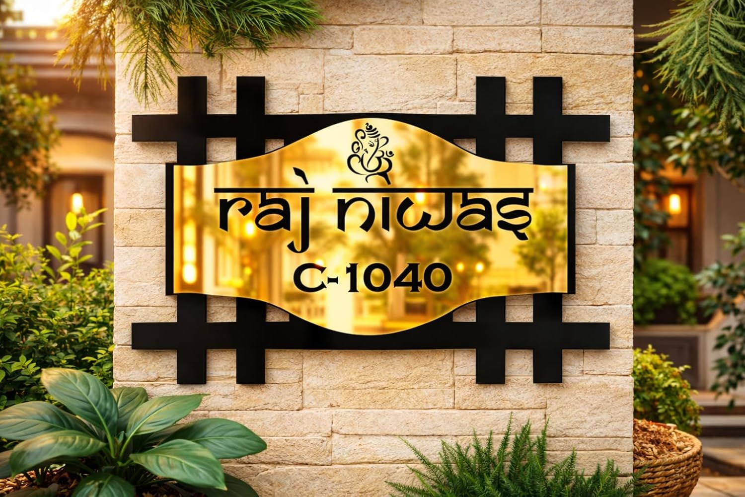 royal golden custom name plate for home entrance door name board