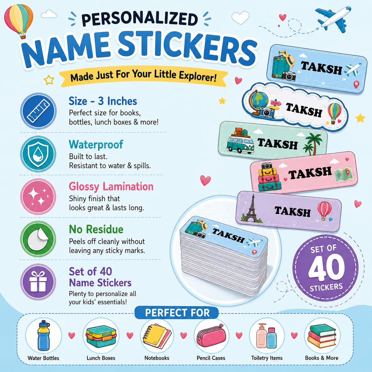 Zesta travel personalised name stickers for kids, pack of 40 - image 4