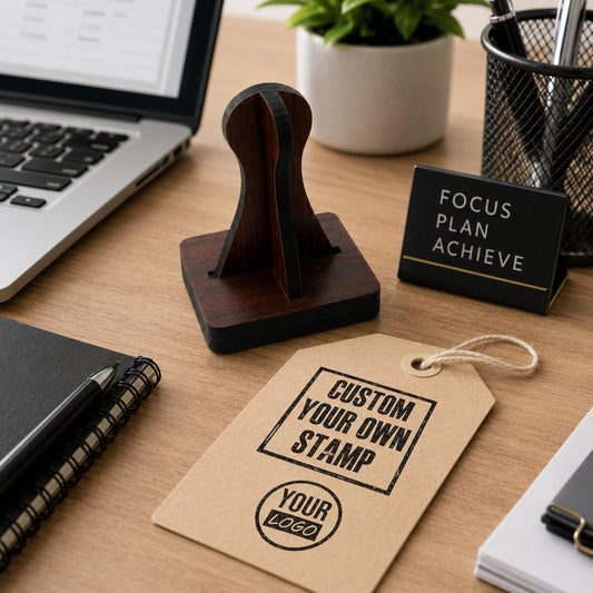 Zesta Custom Logo wooden rubber stamp with black inkpad - image 1
