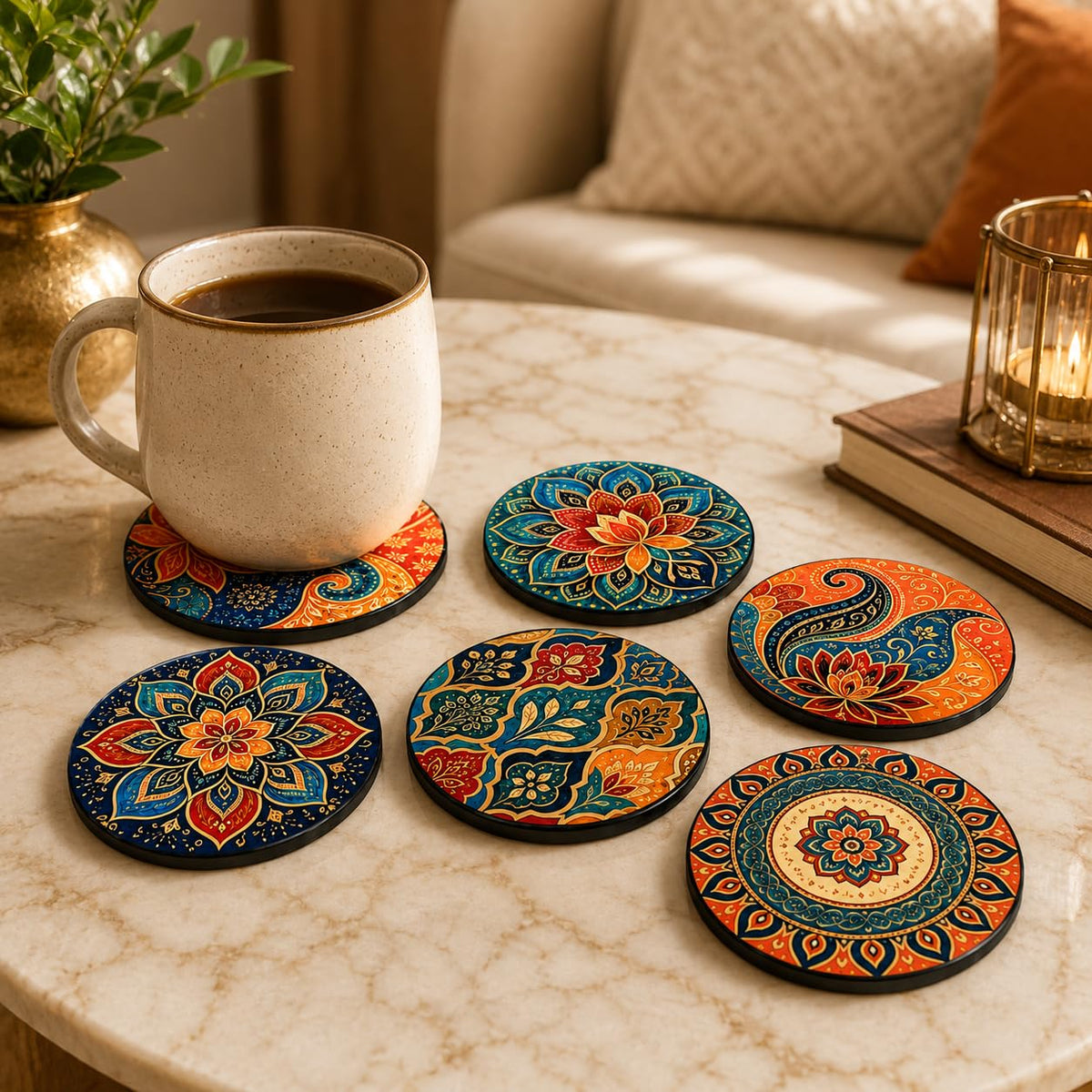 Zesta Mandala Wooden Coasters – Set of 6 – image 2