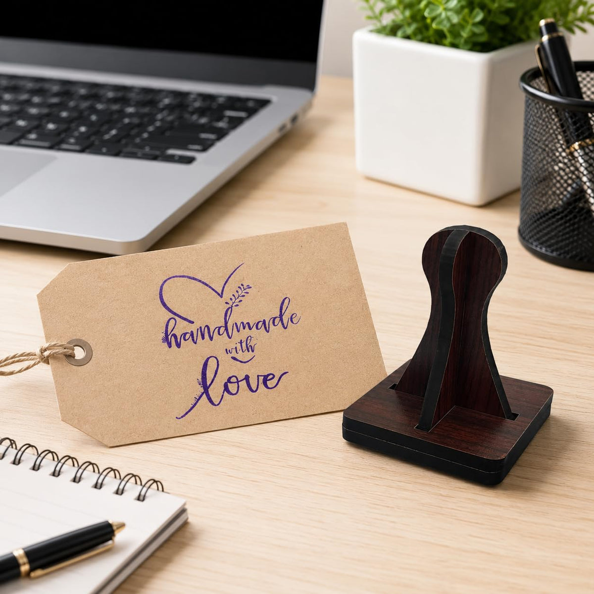 Zesta Handmade with Love wooden rubber stamp with black inkpad - image 2