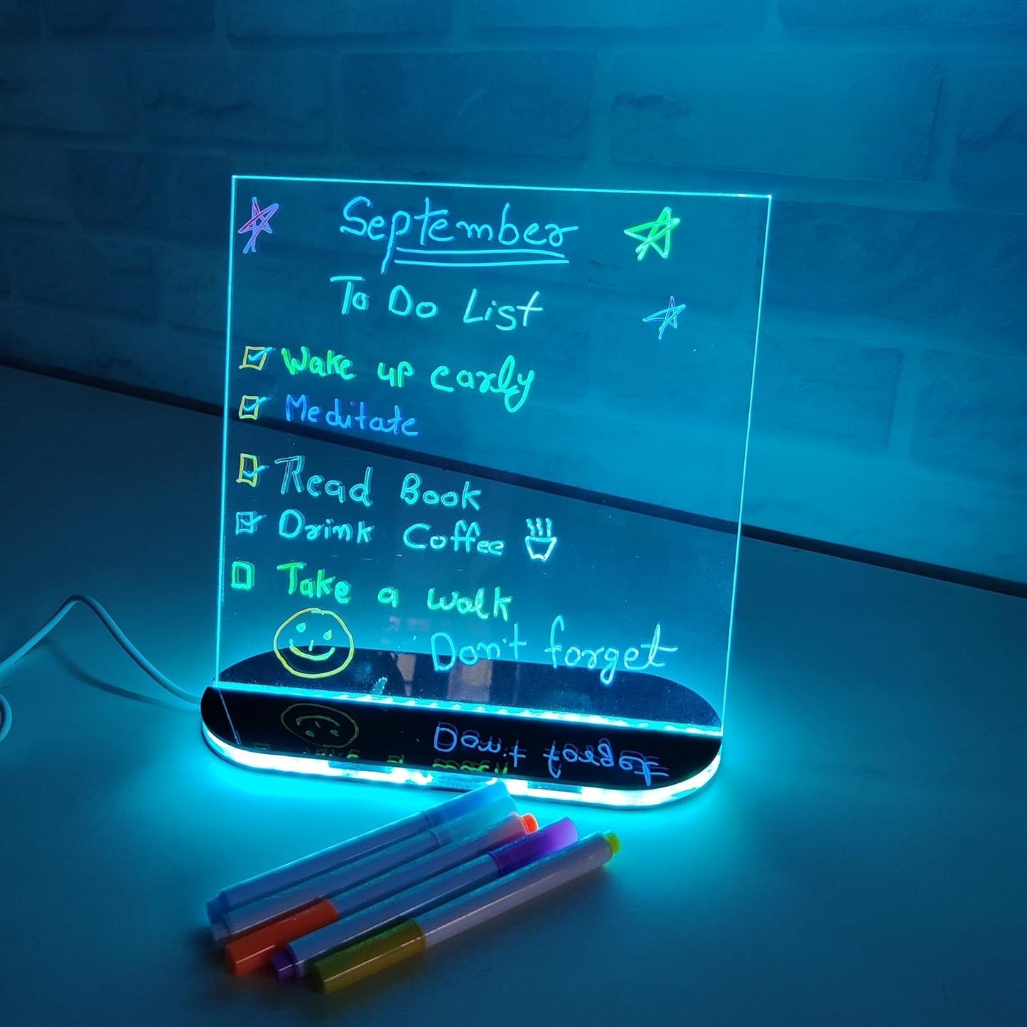 USB Rewritable Acrylic LED Message Board with Stand and Neon Markers
